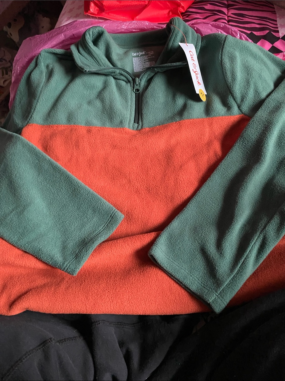 Cat & Jack Half-Zip Fleece Pullover - Green & Orange